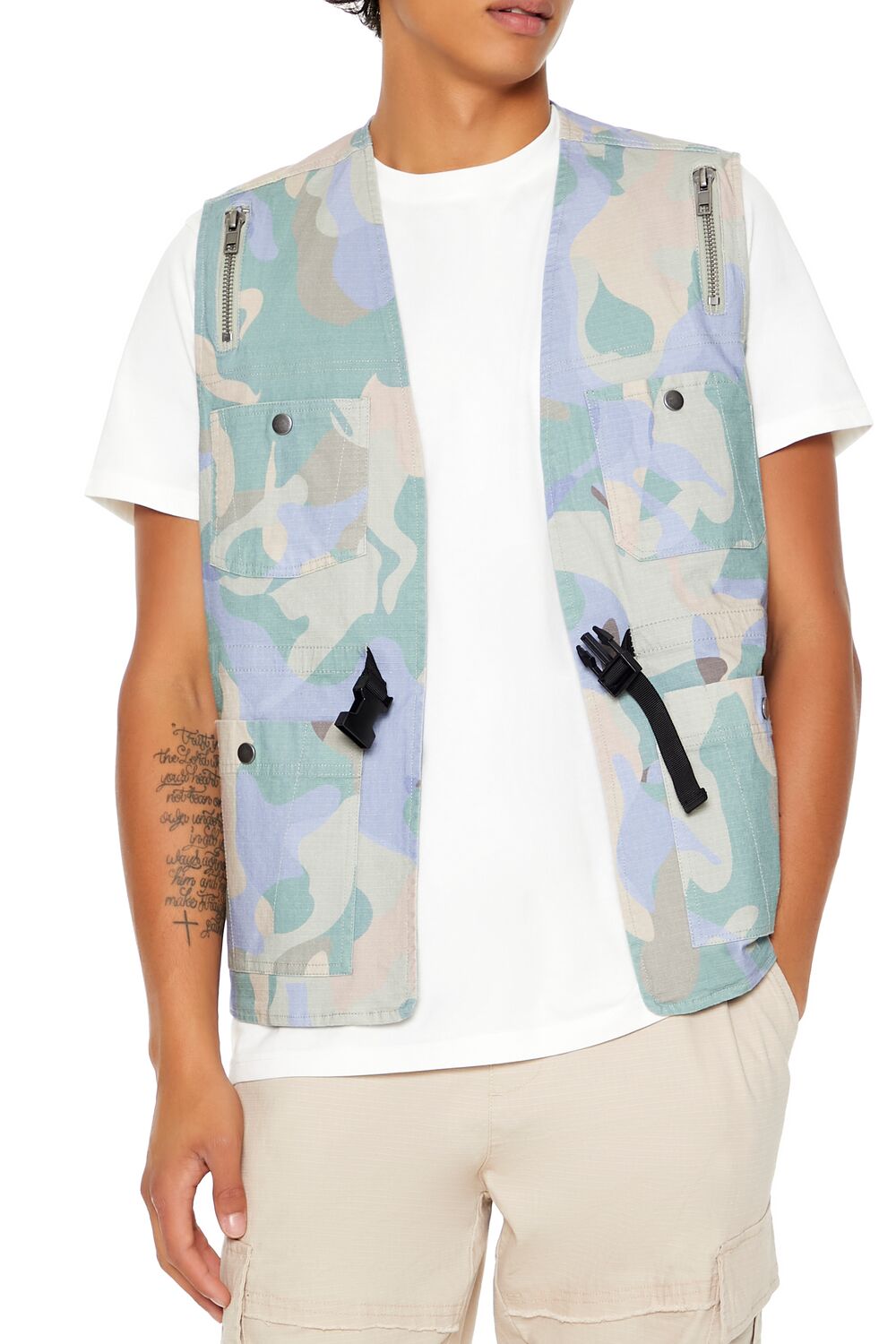 Forever 21 Camo Print Ripstop Vest - lavender-multi-swatch - Bonton