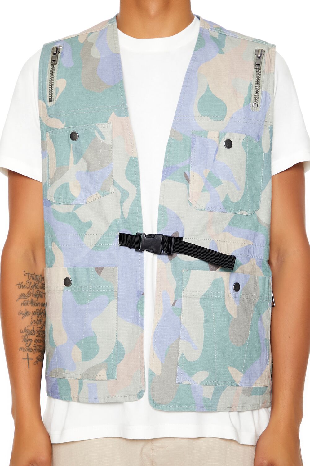  Forever 21 Camo Print Ripstop Vest - lavender-multi-swatch - Bonton