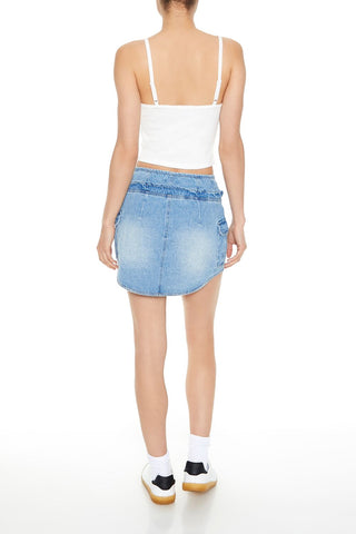 Denim Curved-Hem Cargo Mini Skirt