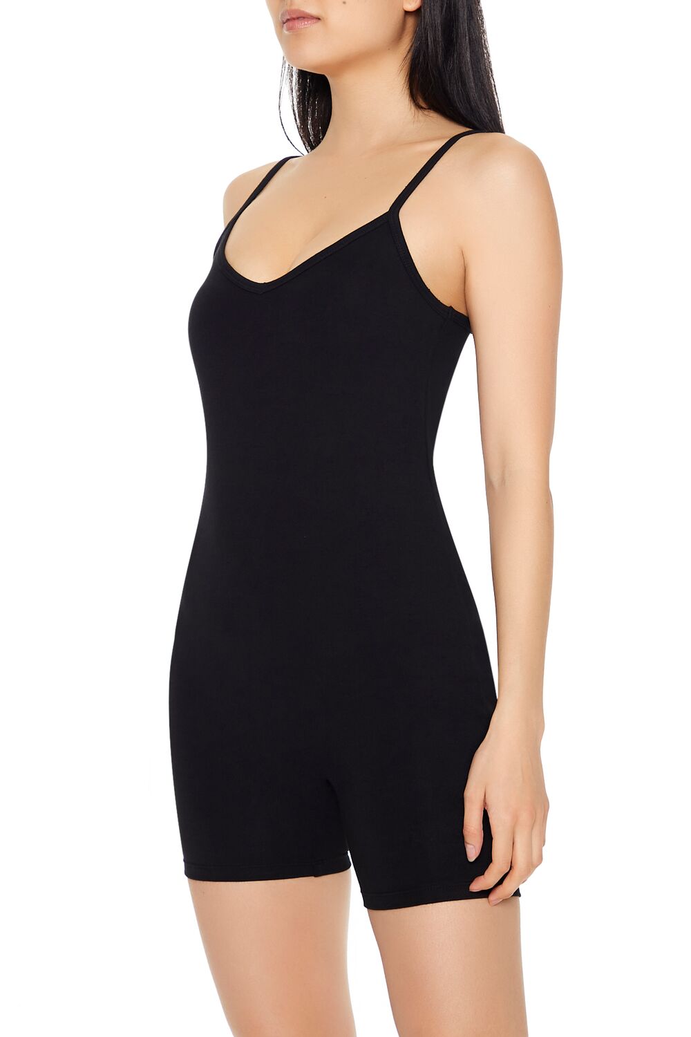  Forever 21 Fitted V-Neck Cami Romper - black - Bonton