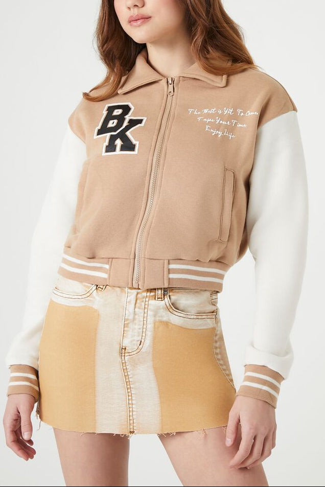  Forever 21 Varsity Letterman Bomber Jacket - khaki-multi-swatch - Bonton
