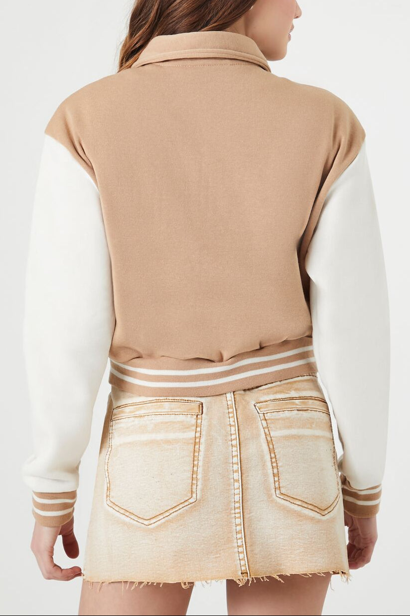 Forever 21 Varsity Letterman Bomber Jacket - khaki-multi-swatch - Bonton