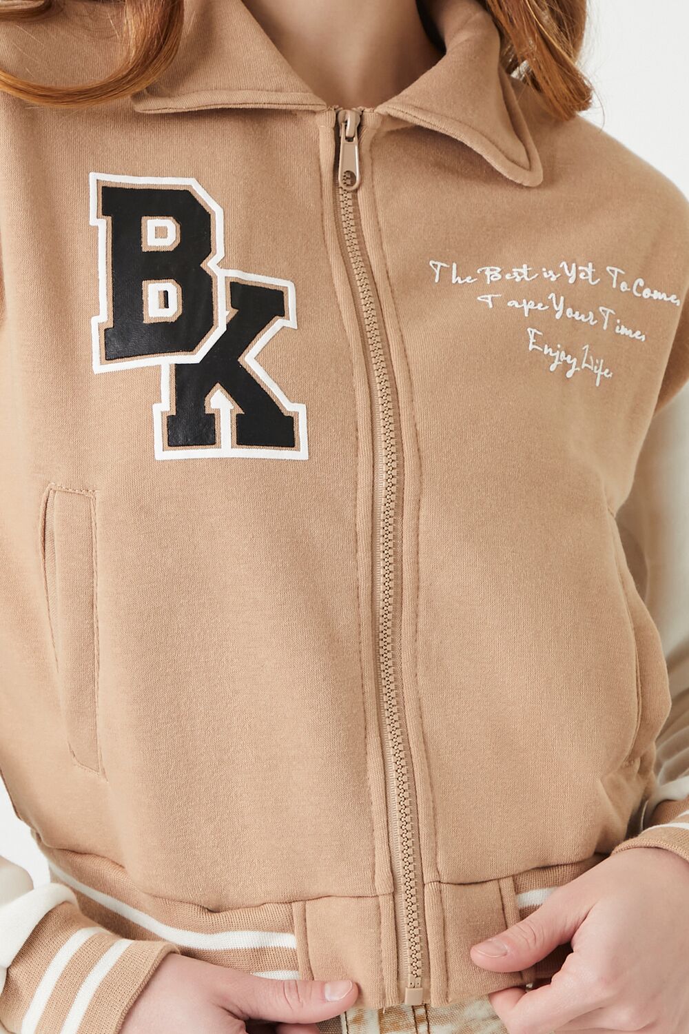  Forever 21 Varsity Letterman Bomber Jacket - khaki-multi-swatch - Bonton