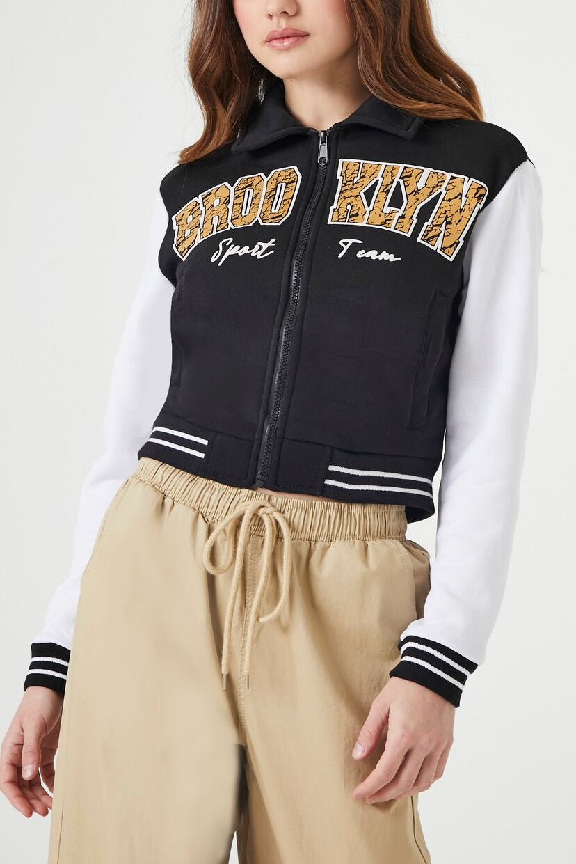  Forever 21 Brooklyn Zip-Up Bomber Jacket - black-multi - Bonton