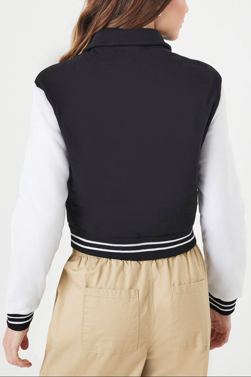  Forever 21 Brooklyn Zip-Up Bomber Jacket - black-multi - Bonton