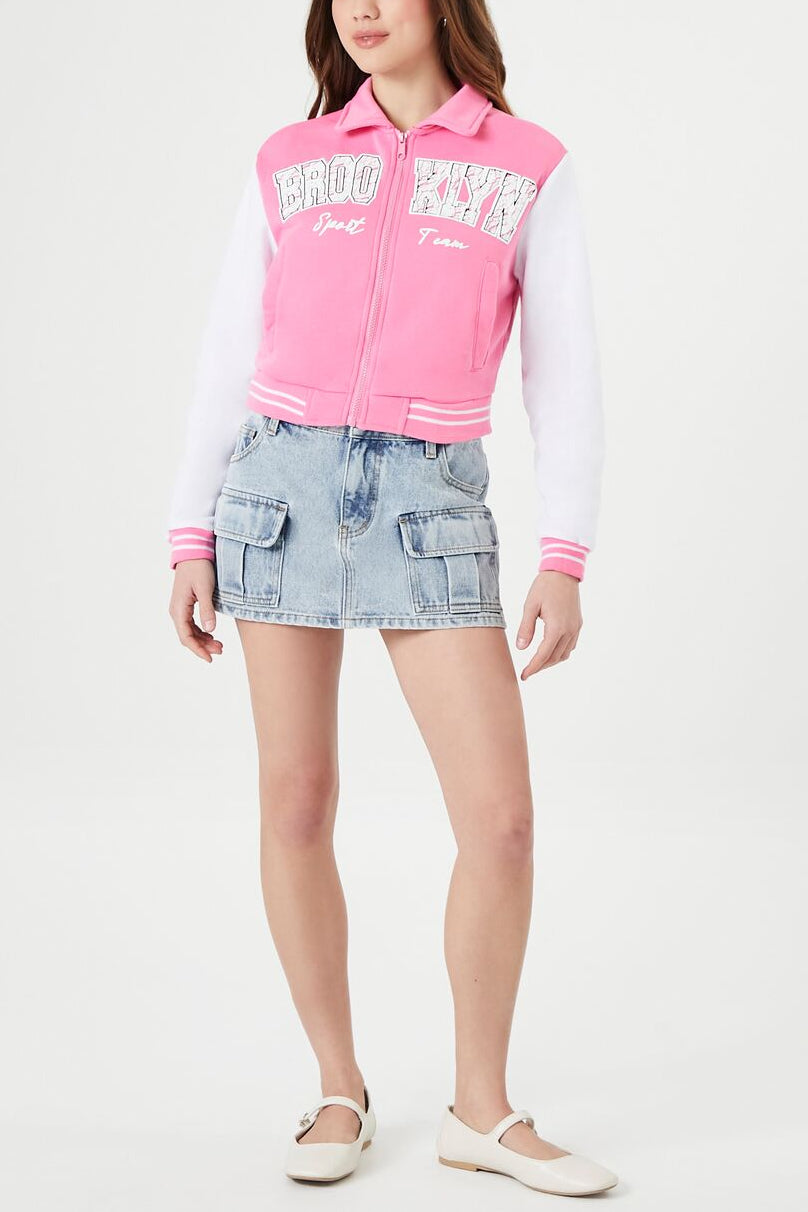  Forever 21 Brooklyn Zip-Up Bomber Jacket - black-multi - Bonton