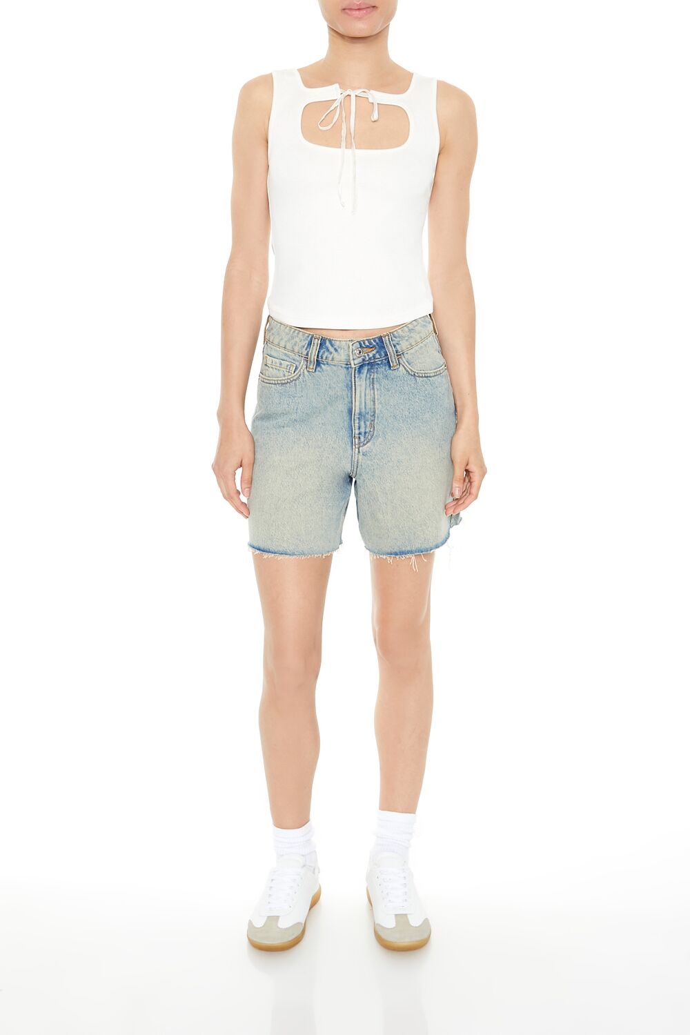  Forever 21 Cutout Tie-Front Tank Top - cream - Bonton