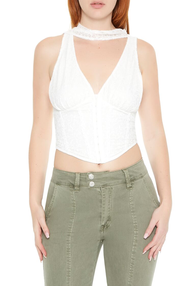  Forever 21 Lace Sash Corset Crop Top - black - Bonton