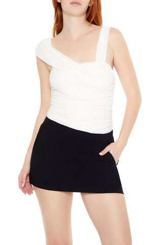 Asymmetrical Ruched Mesh Bodysuit