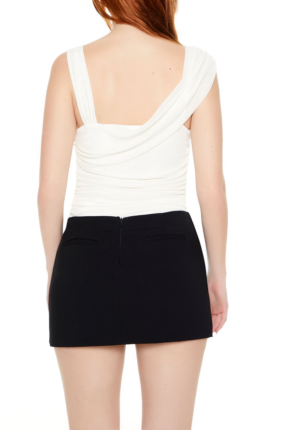  Forever 21 Asymmetrical Ruched Mesh Bodysuit - black - Bonton