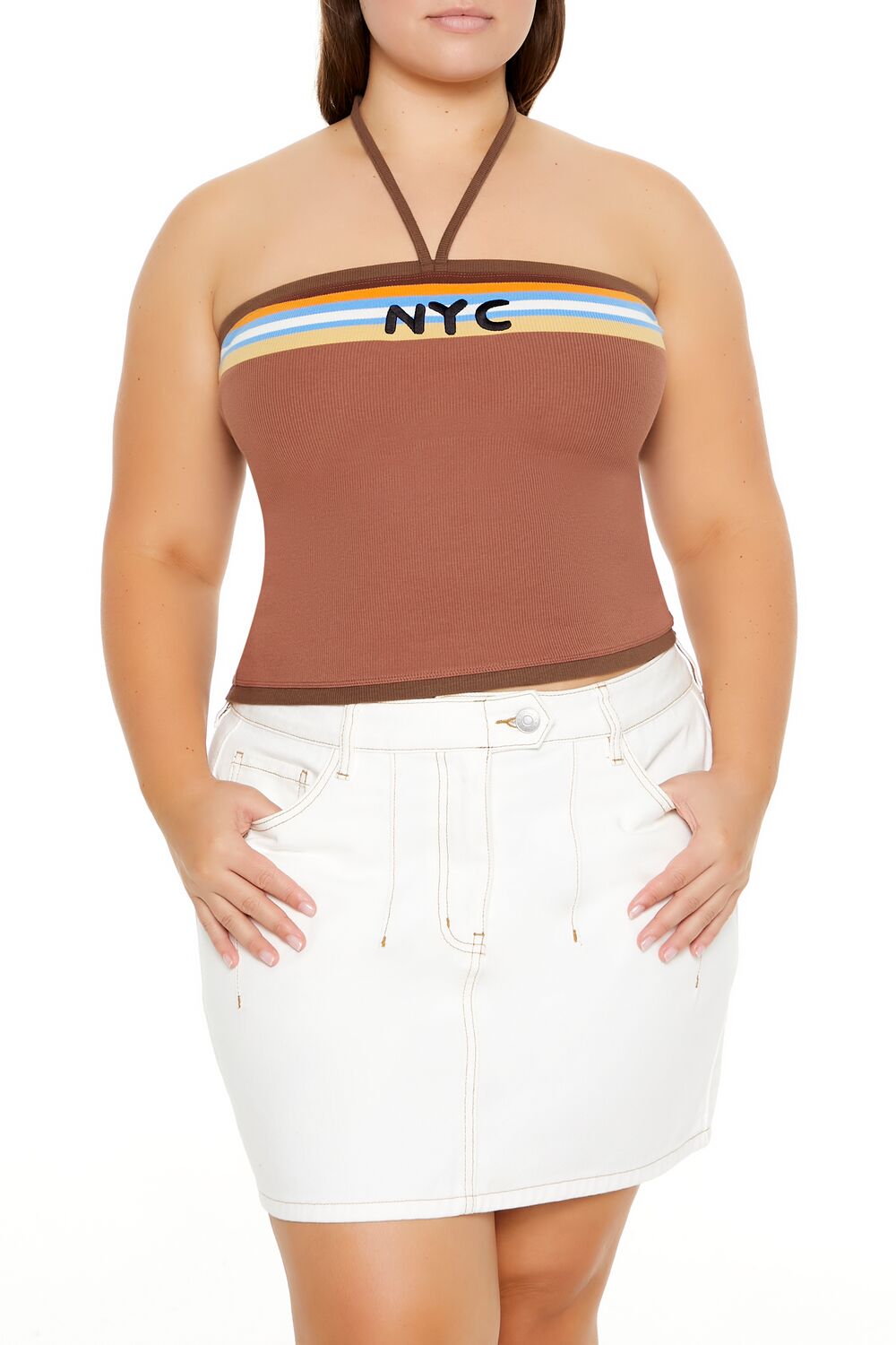  Forever 21 Plus Size NYC Halter Crop Top - carob multi - Bonton