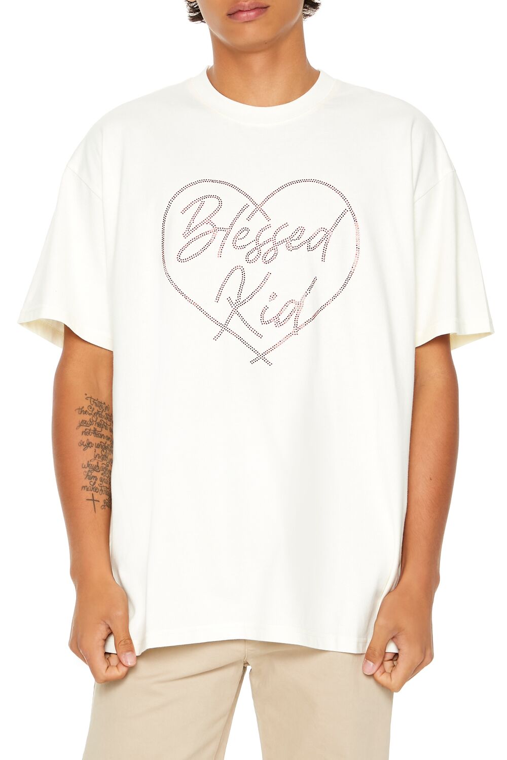  Forever 21 Rhinestone Blessed Kid Tee - cream multi - Bonton