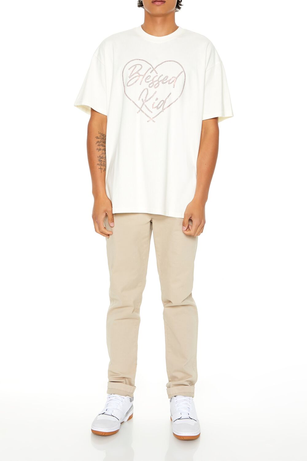  Forever 21 Rhinestone Blessed Kid Tee - cream multi - Bonton