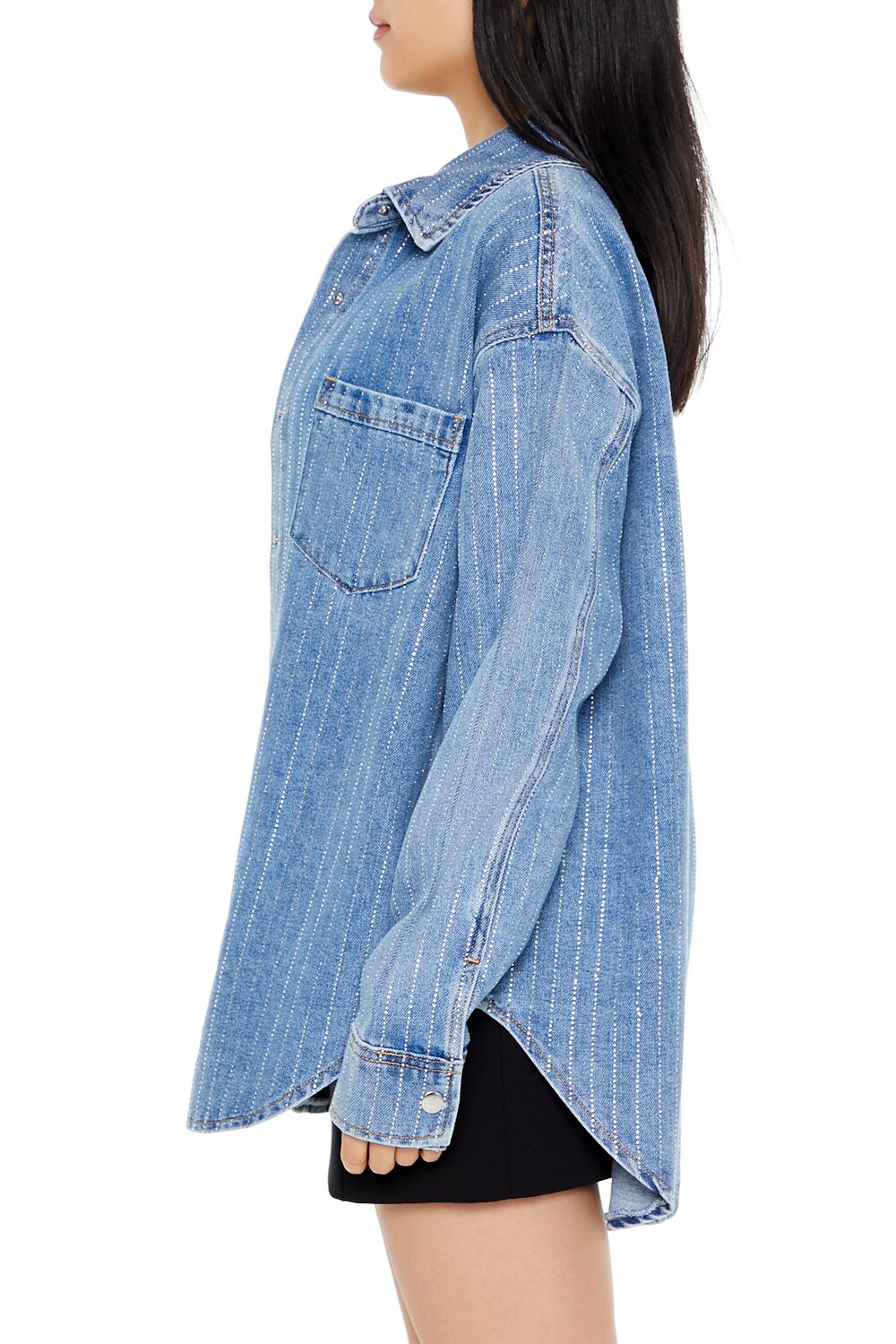  Forever 21 Sequin Striped Denim Shacket - medium-denim - Bonton