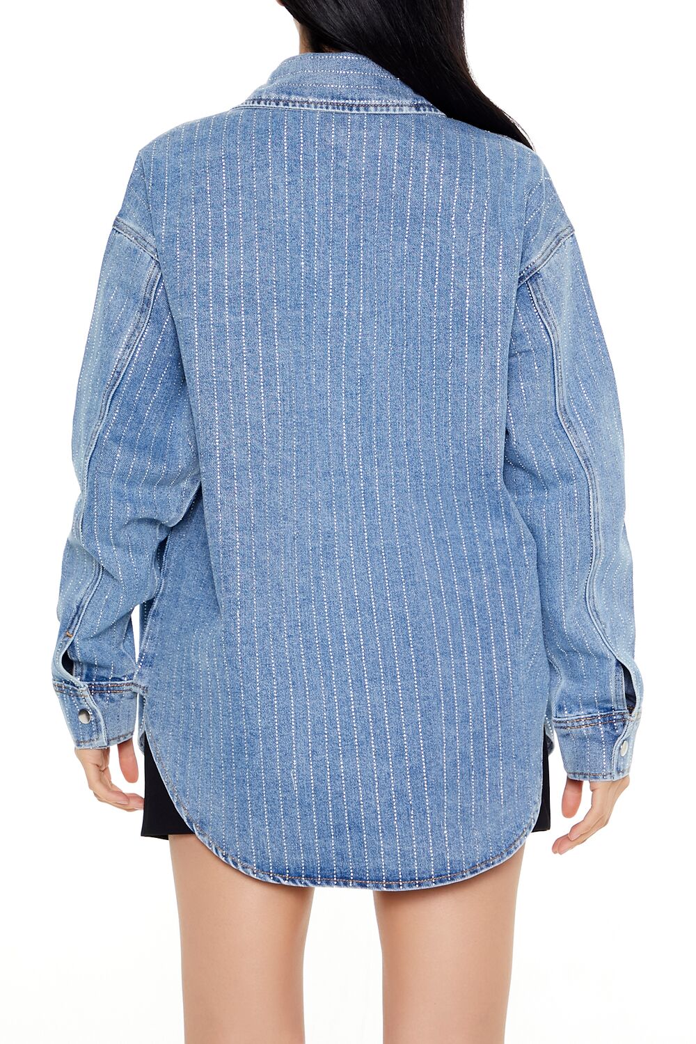  Forever 21 Sequin Striped Denim Shacket - medium-denim - Bonton