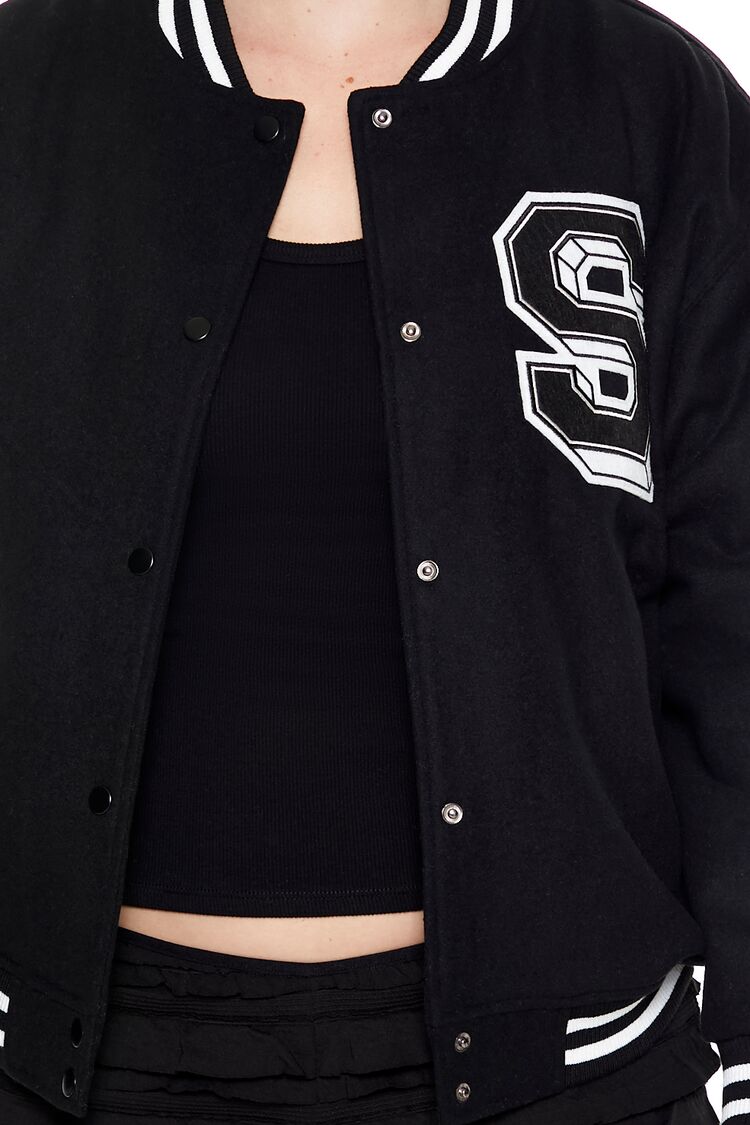  Forever 21 Varsity Letterman Bomber Jacket - black-swatch - Bonton
