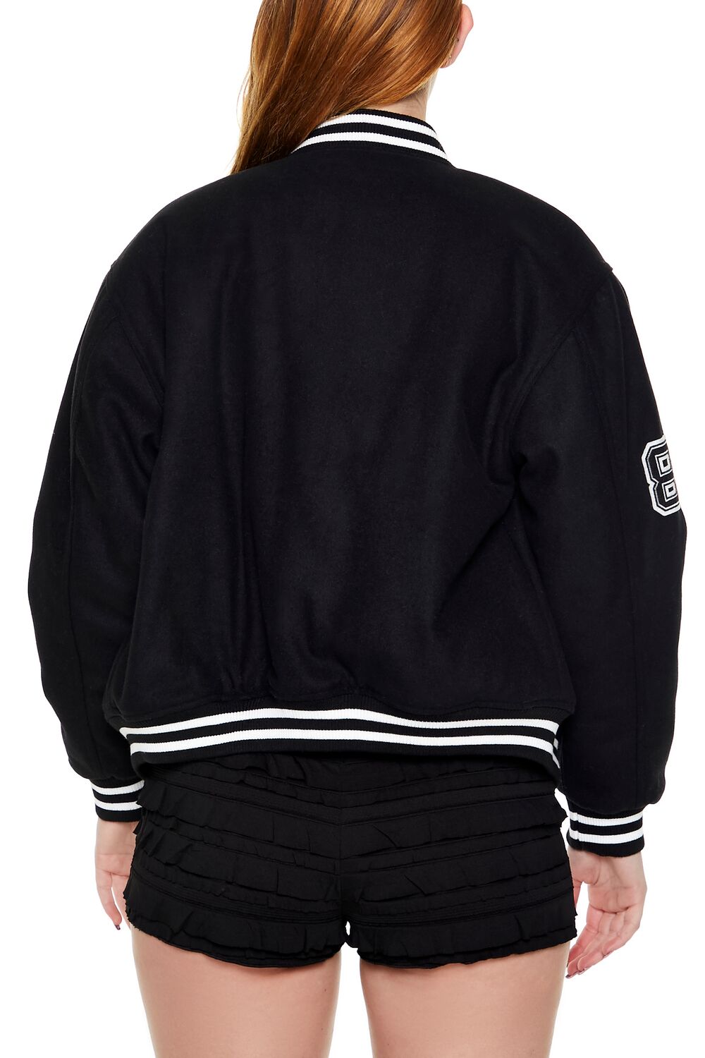  Forever 21 Varsity Letterman Bomber Jacket - black-swatch - Bonton