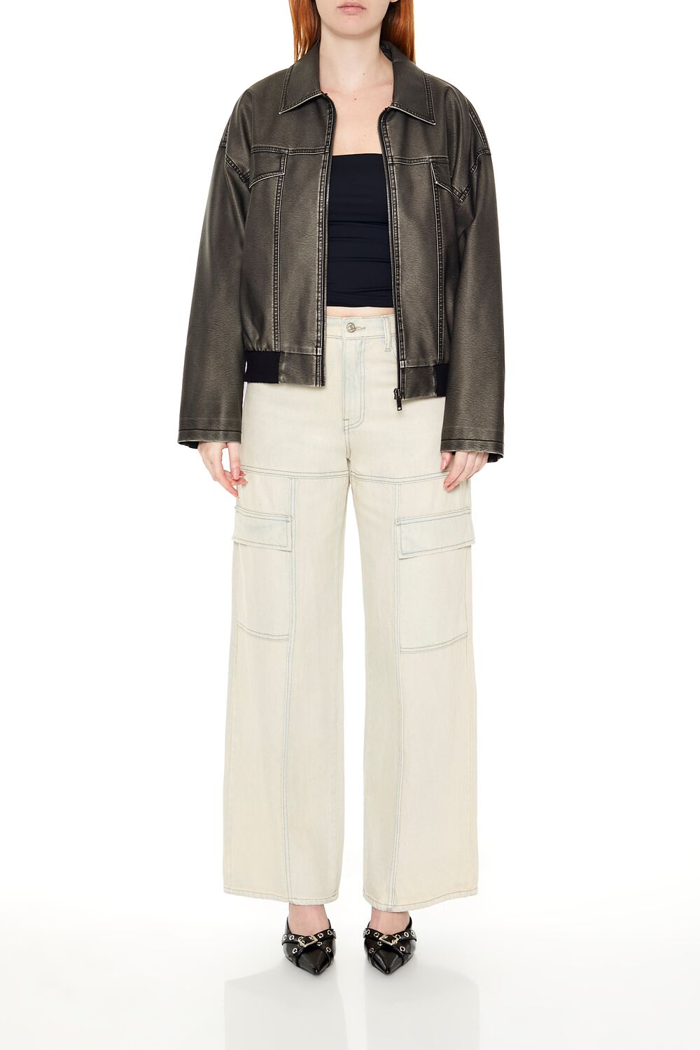  Forever 21 Faux Leather Zip-Up Moto Jacket - black-swatch - Bonton