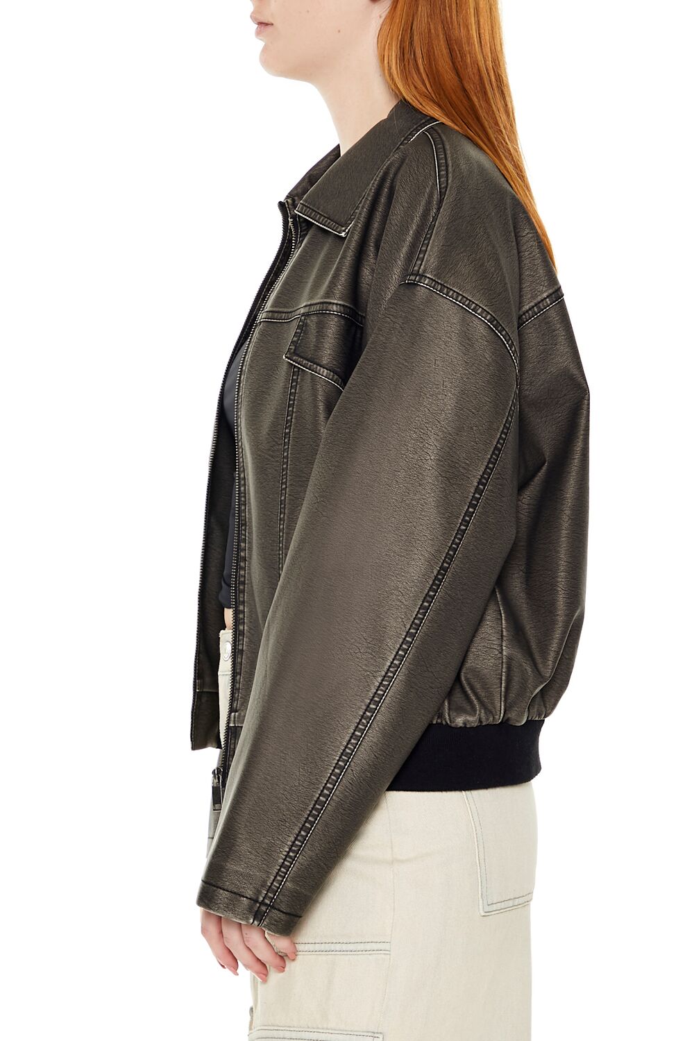  Forever 21 Faux Leather Zip-Up Moto Jacket - black-swatch - Bonton