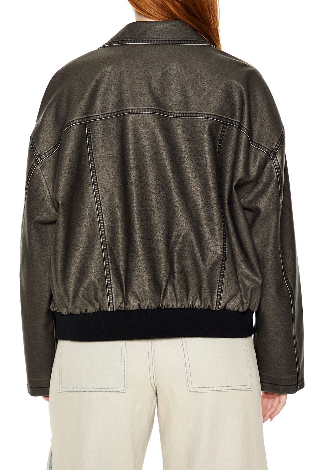  Forever 21 Faux Leather Zip-Up Moto Jacket - black-swatch - Bonton