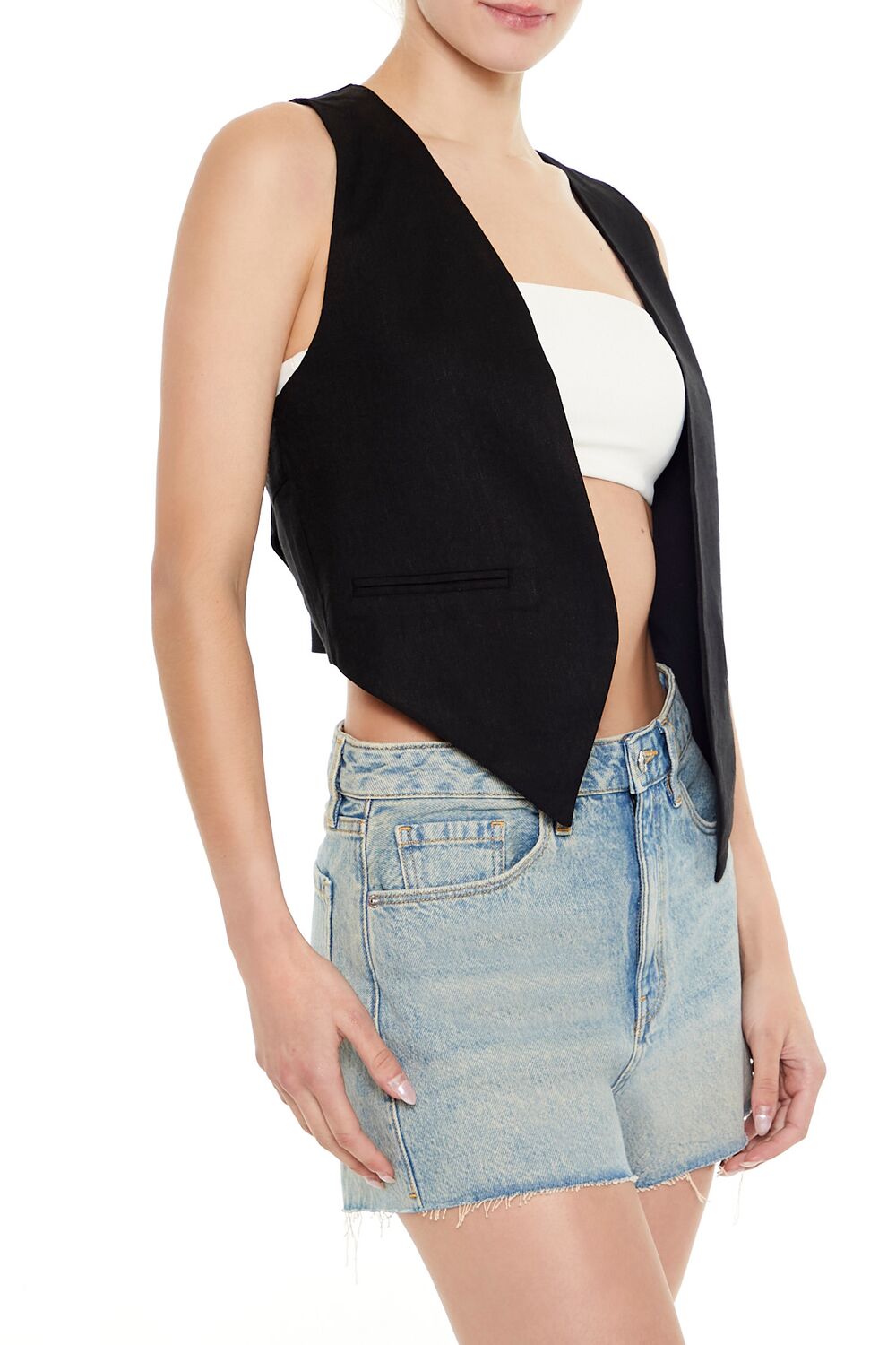  Forever 21 Open-Front Pointed-Hem Vest - jade - Bonton