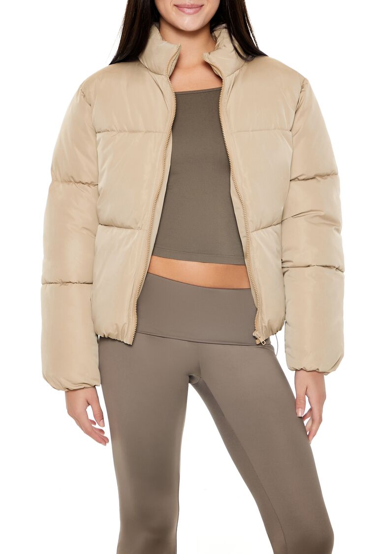  Forever 21 Channel-Stitched Puffer Jacket - taupe - Bonton