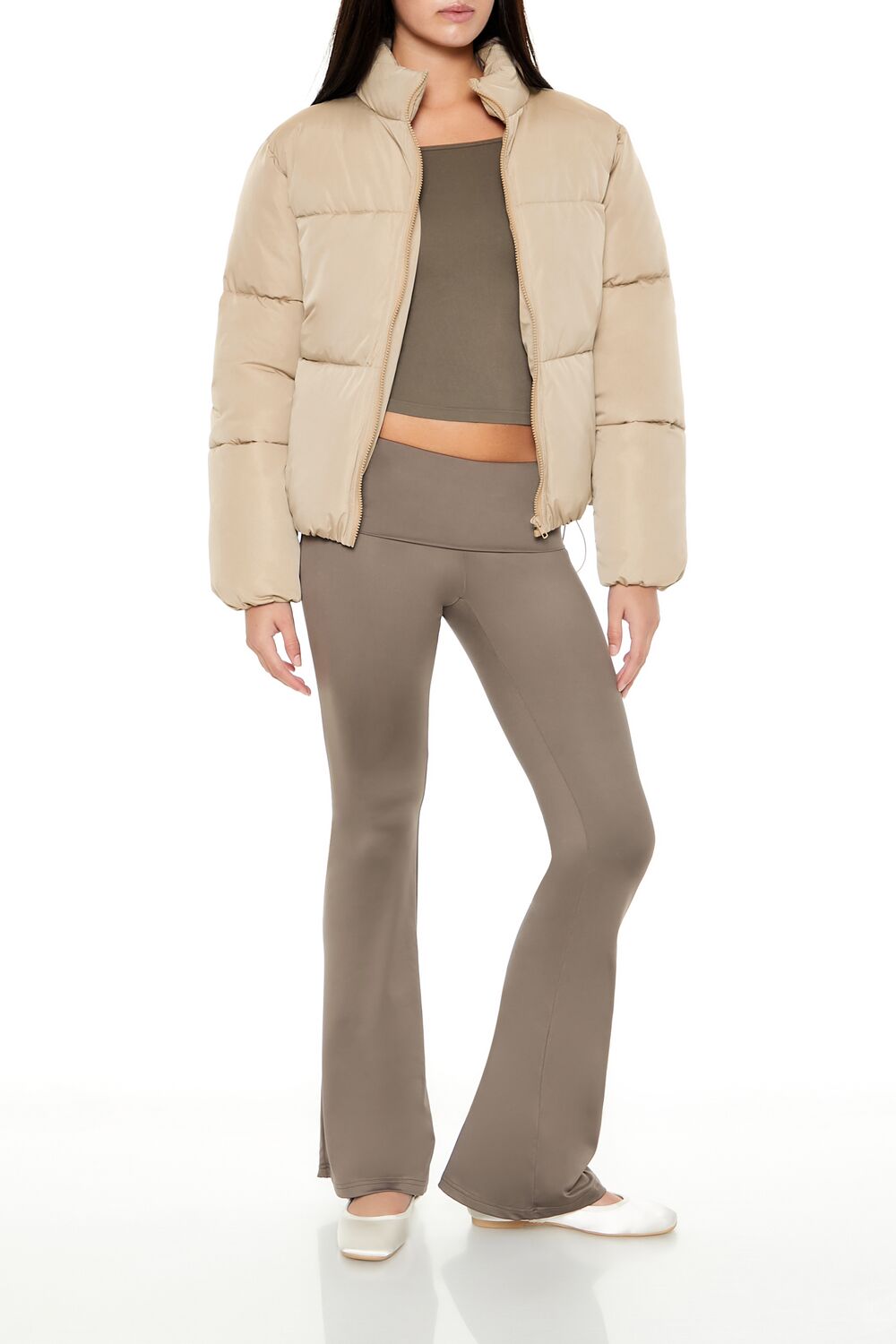 Forever 21 Channel-Stitched Puffer Jacket - taupe - Bonton