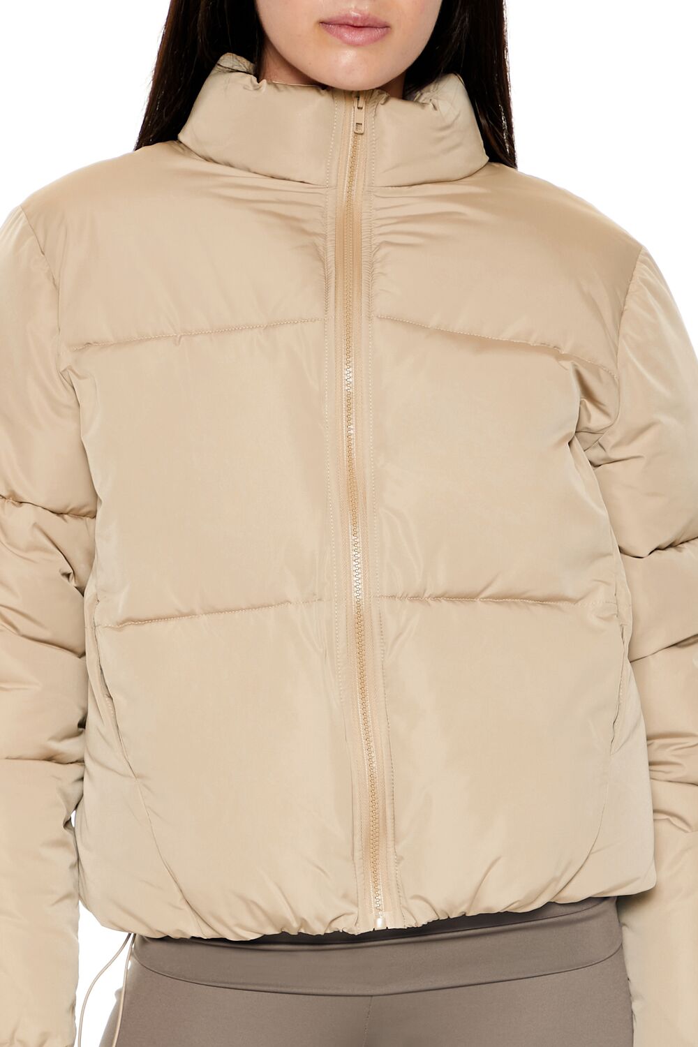  Forever 21 Channel-Stitched Puffer Jacket - taupe - Bonton
