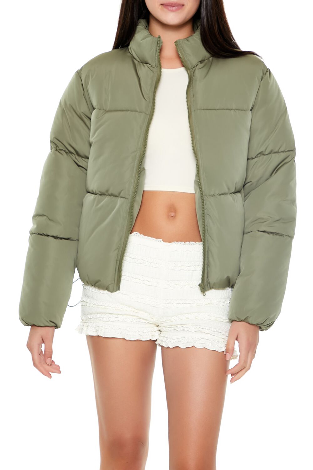  Forever 21 Channel-Stitched Puffer Jacket - taupe - Bonton