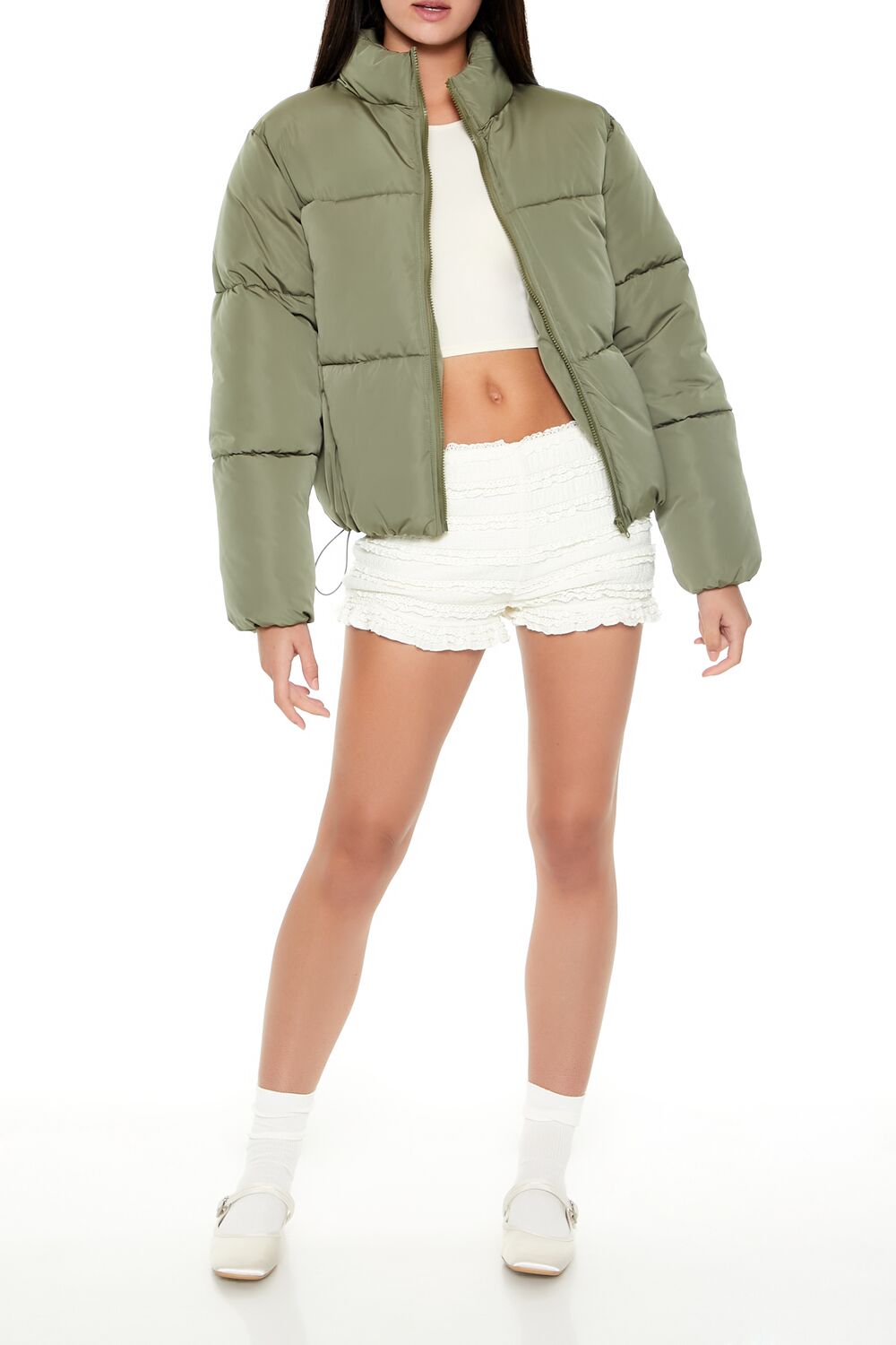  Forever 21 Channel-Stitched Puffer Jacket - taupe - Bonton