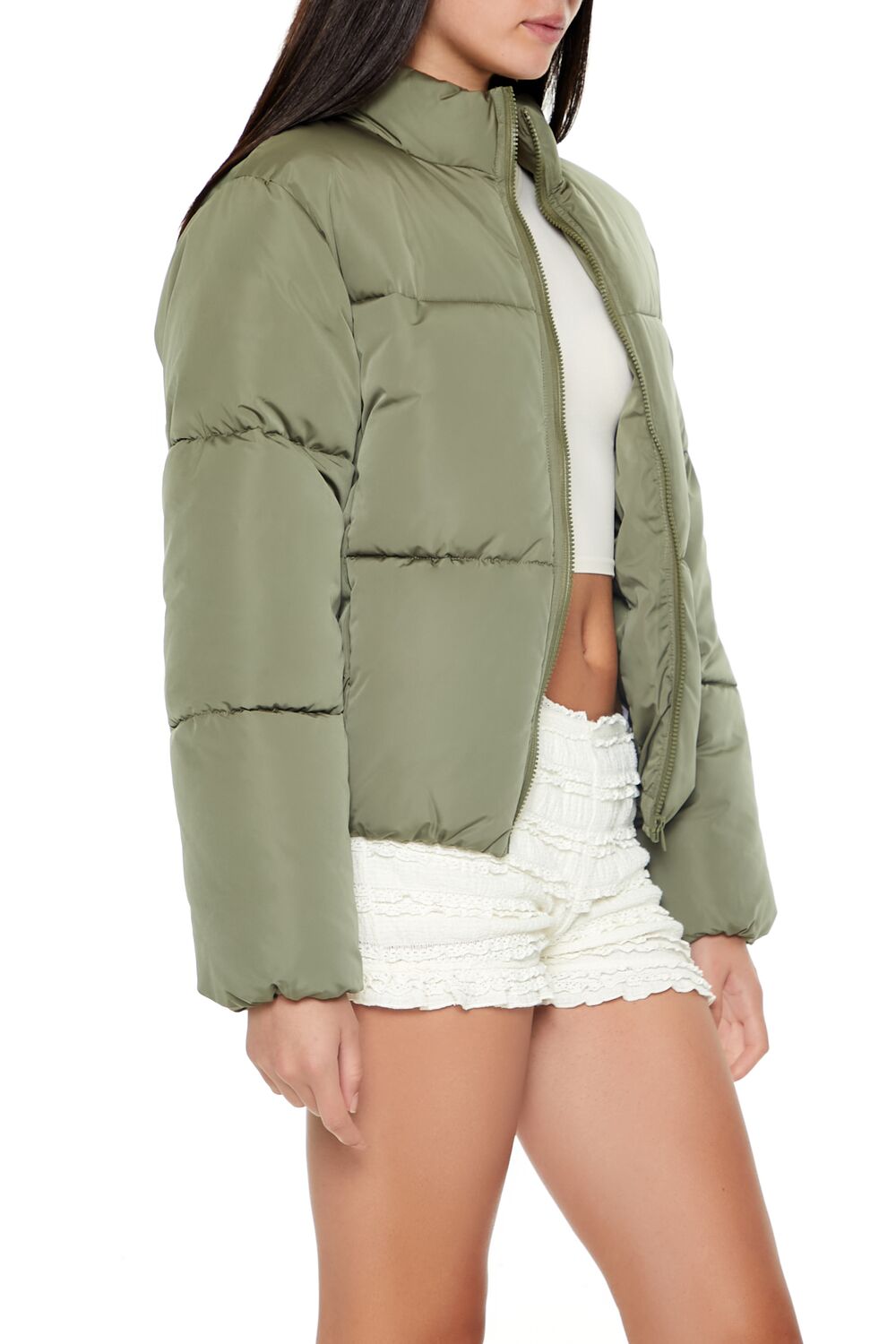  Forever 21 Channel-Stitched Puffer Jacket - taupe - Bonton
