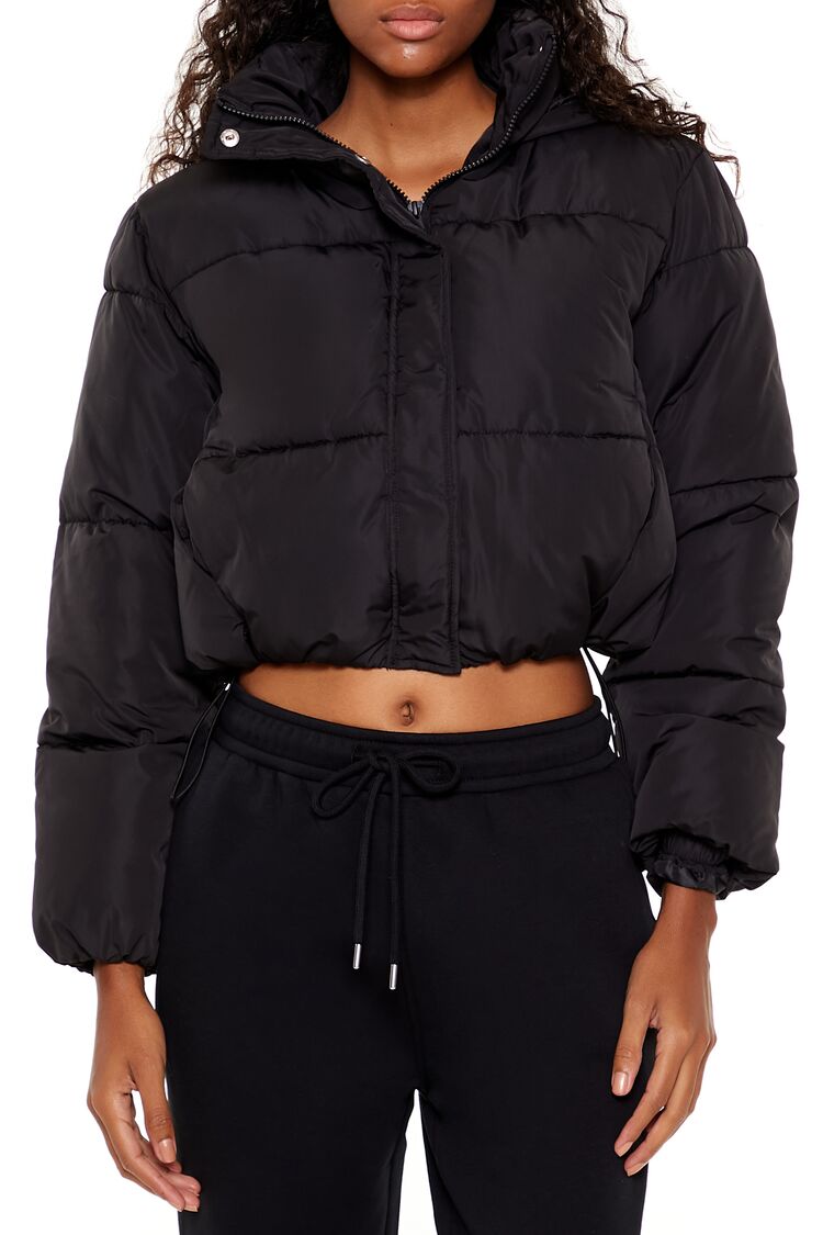  Forever 21 Hooded Cropped Puffer Jacket - black-swatch - Bonton
