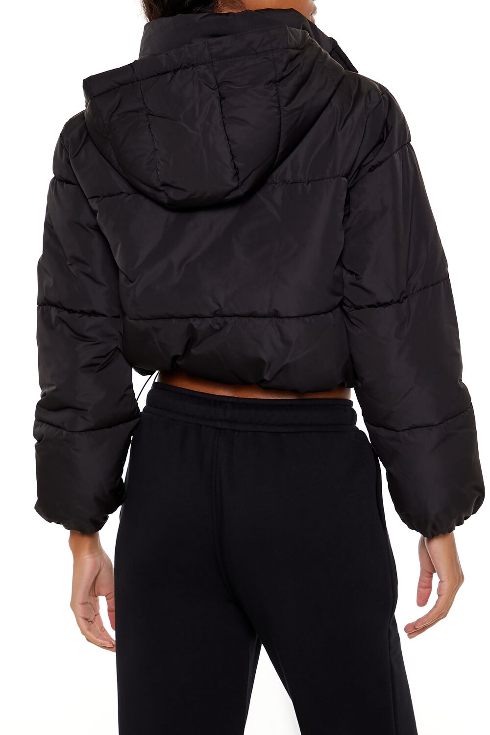  Forever 21 Hooded Cropped Puffer Jacket - black-swatch - Bonton