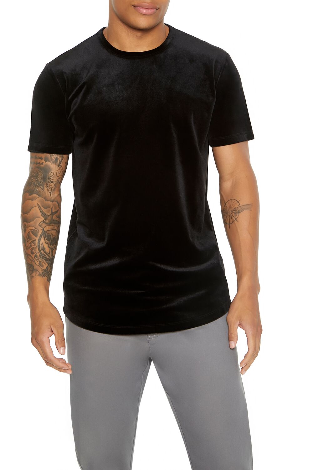  Forever 21 Velour Curved-Hem Tee - black - Bonton