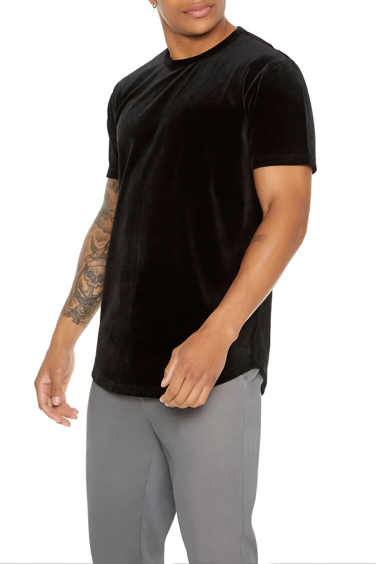  Forever 21 Velour Curved-Hem Tee - black - Bonton