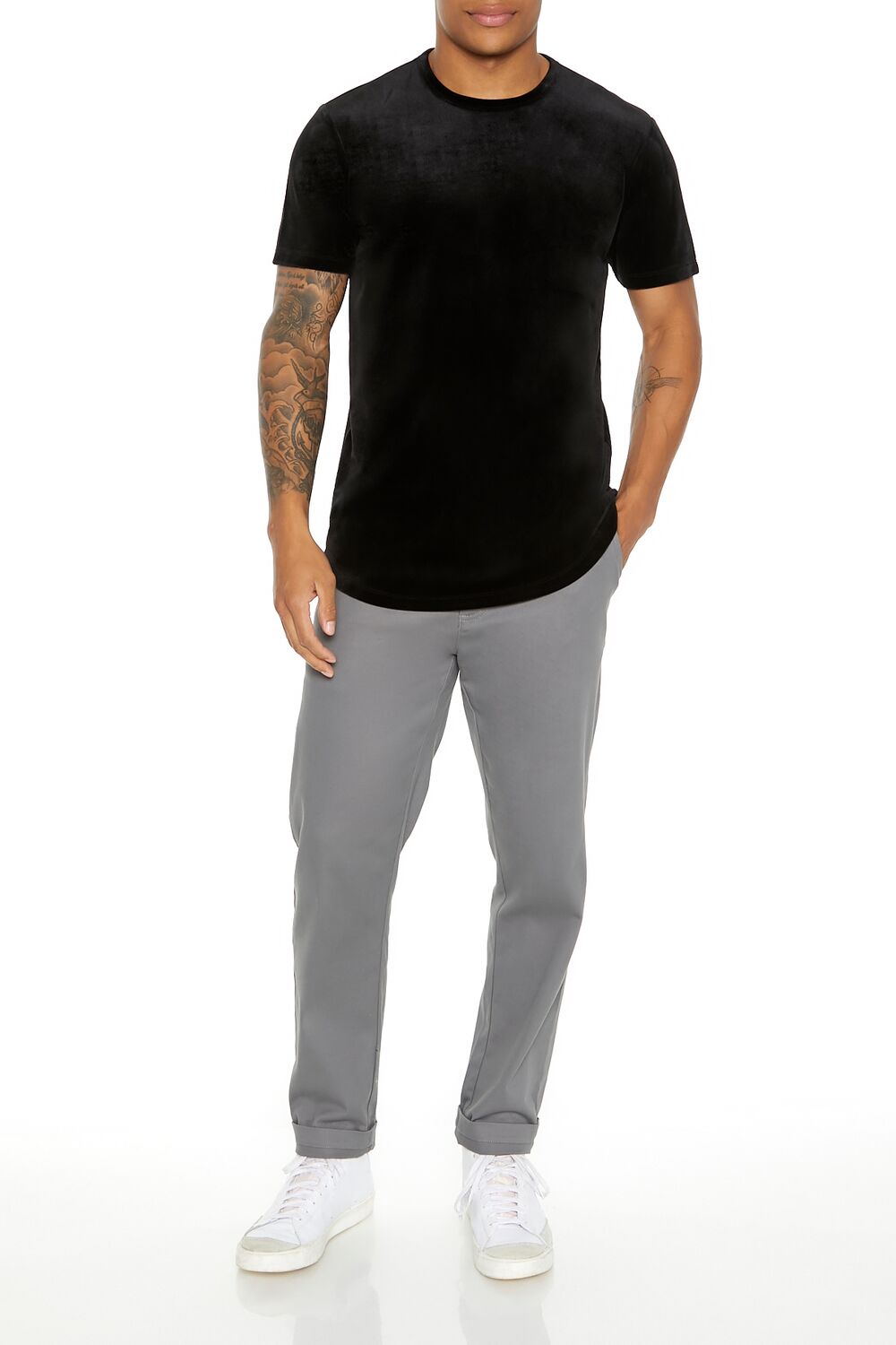  Forever 21 Velour Curved-Hem Tee - black - Bonton