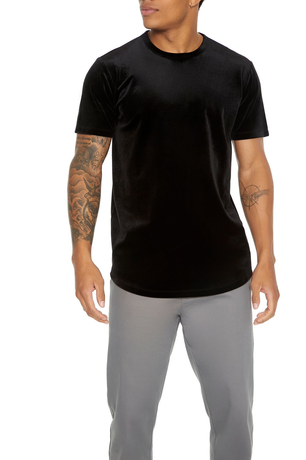  Forever 21 Velour Curved-Hem Tee - black - Bonton