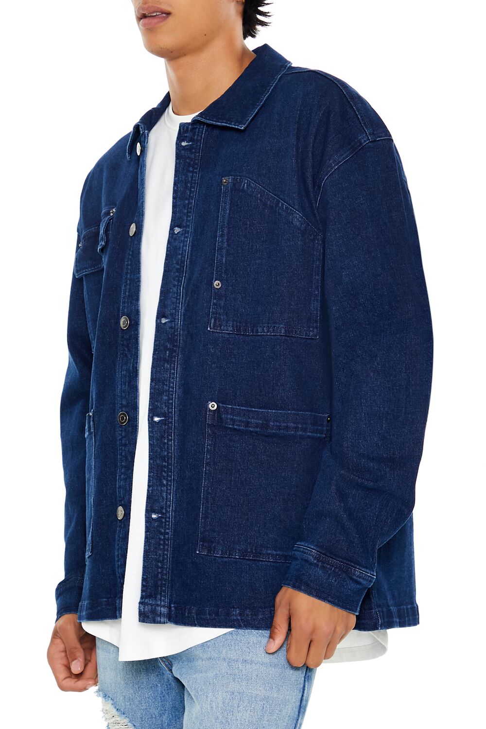  Forever 21 Denim Drop-Sleeve Shacket - medium-denim - Bonton