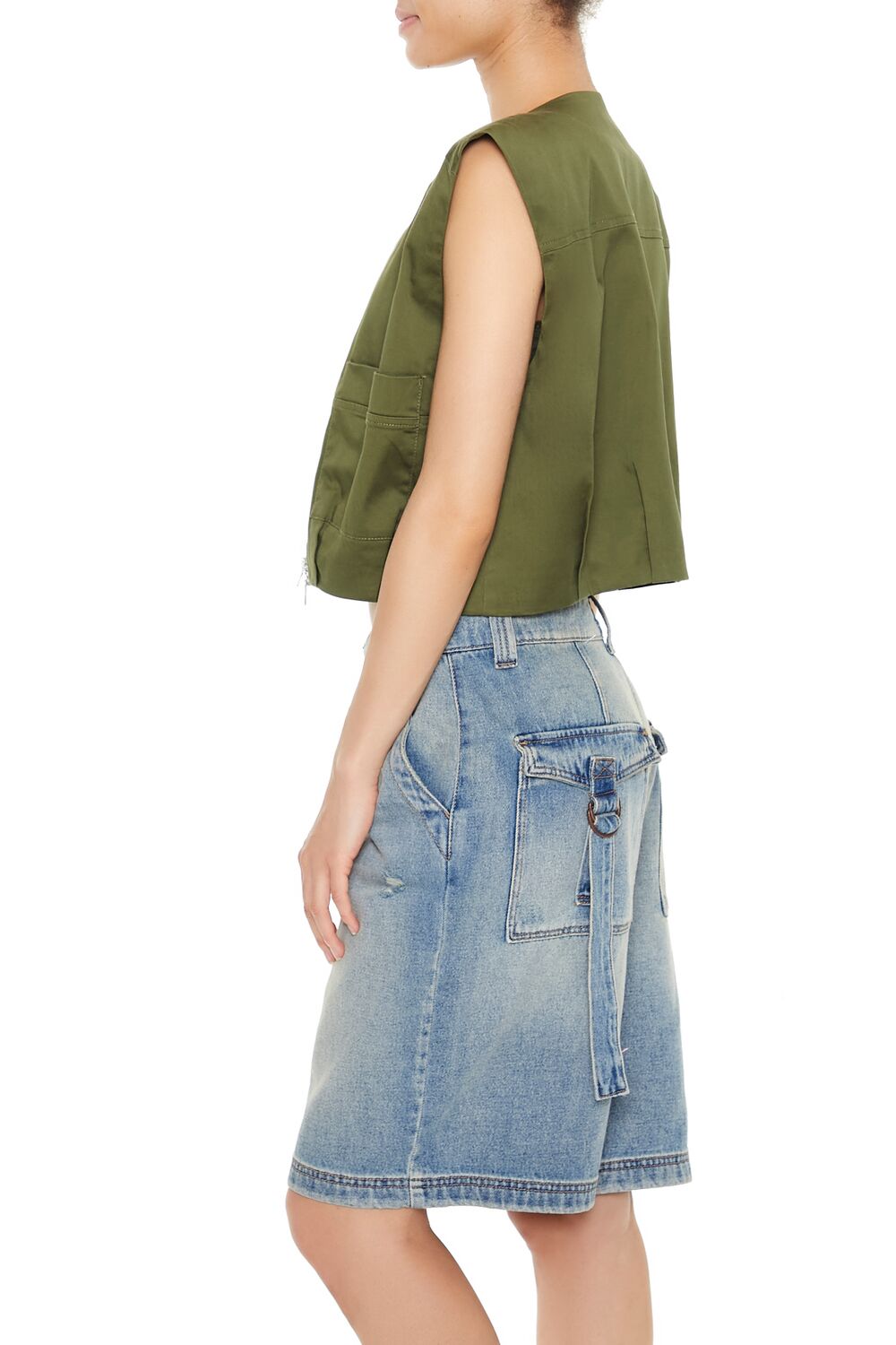  Forever 21 Satin Zip-Up Cropped Vest - green-swatch - Bonton