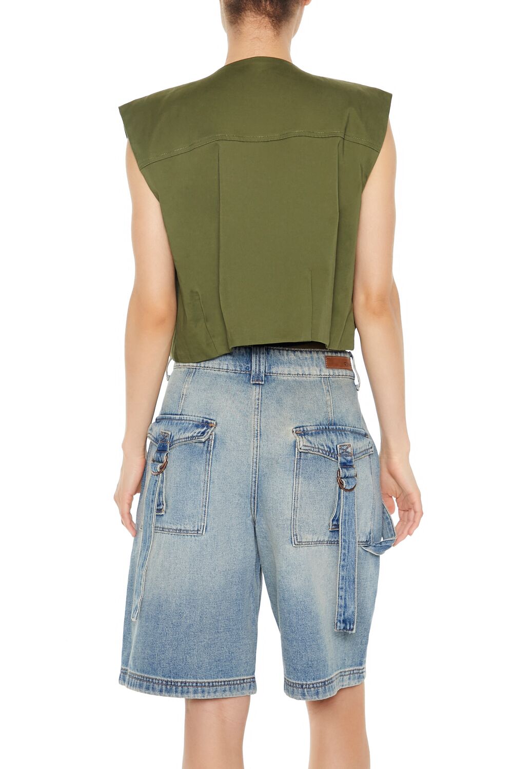  Forever 21 Satin Zip-Up Cropped Vest - green-swatch - Bonton