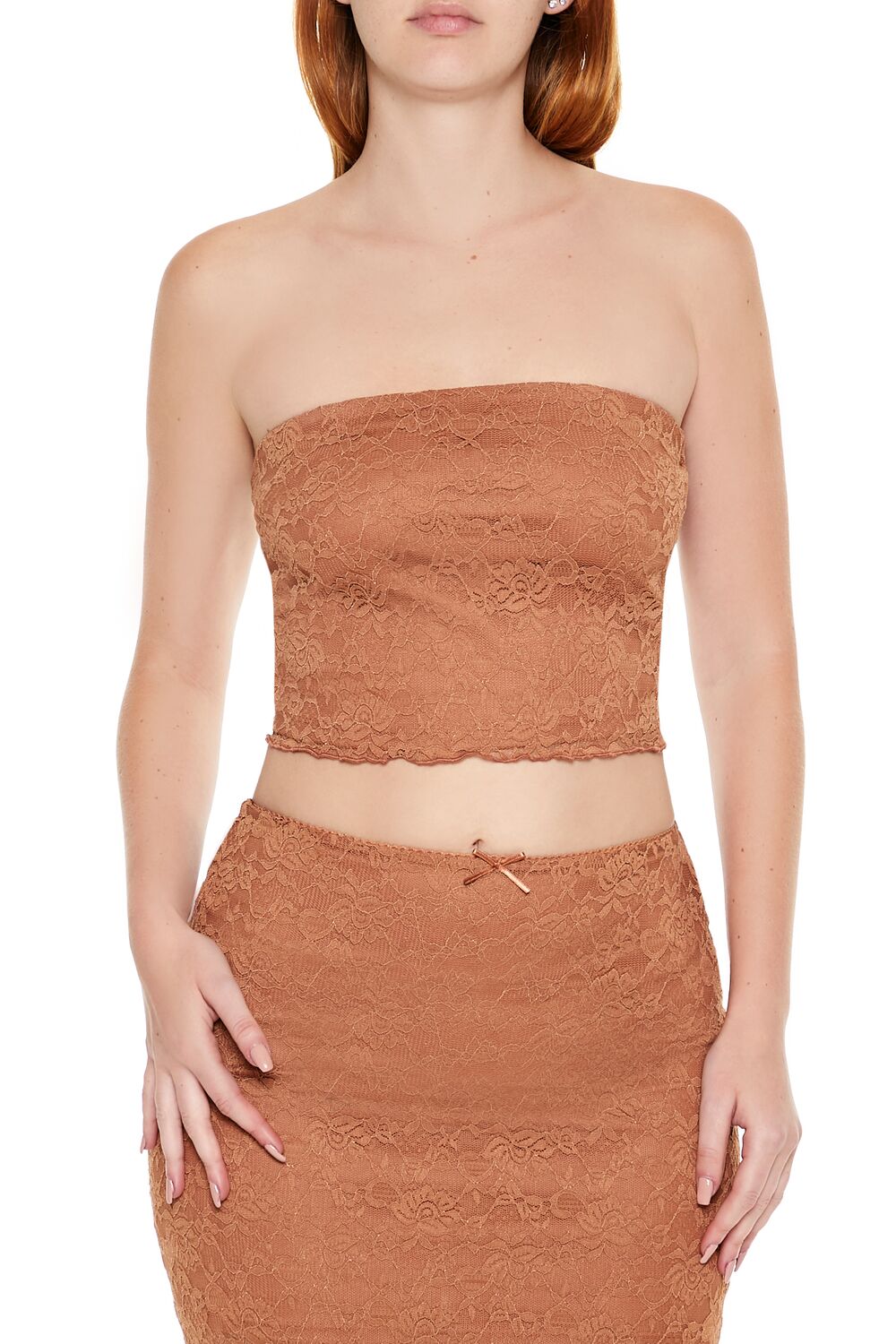  Forever 21 Lace Cropped Tube Top - toffee - Bonton
