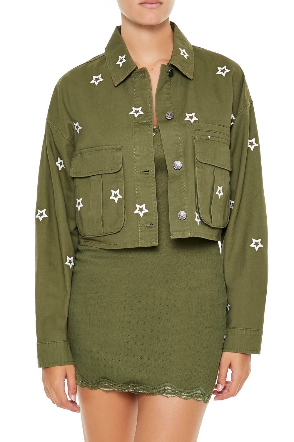  Forever 21 Star Cropped Shacket - cypress - Bonton