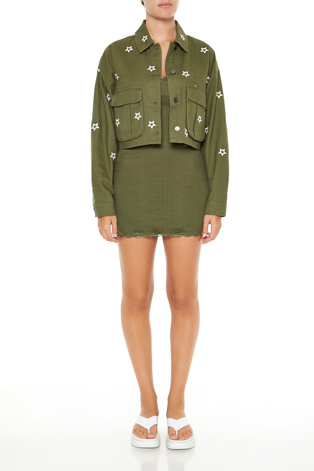  Forever 21 Star Cropped Shacket - cypress - Bonton
