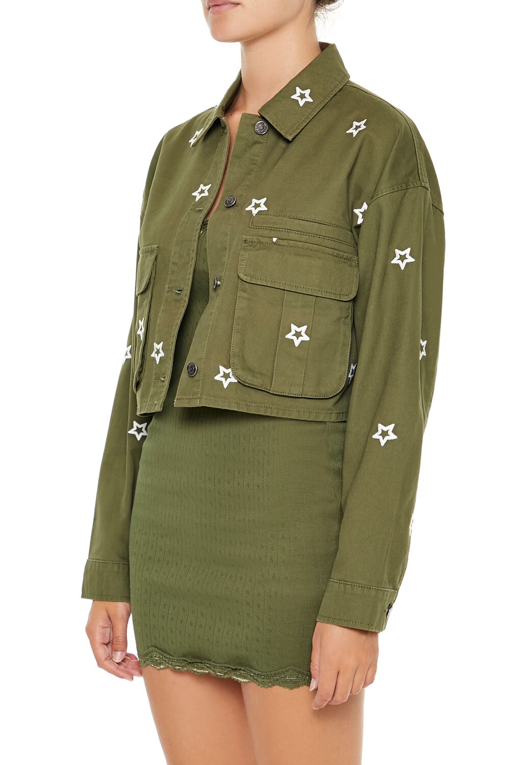  Forever 21 Star Cropped Shacket - cypress - Bonton