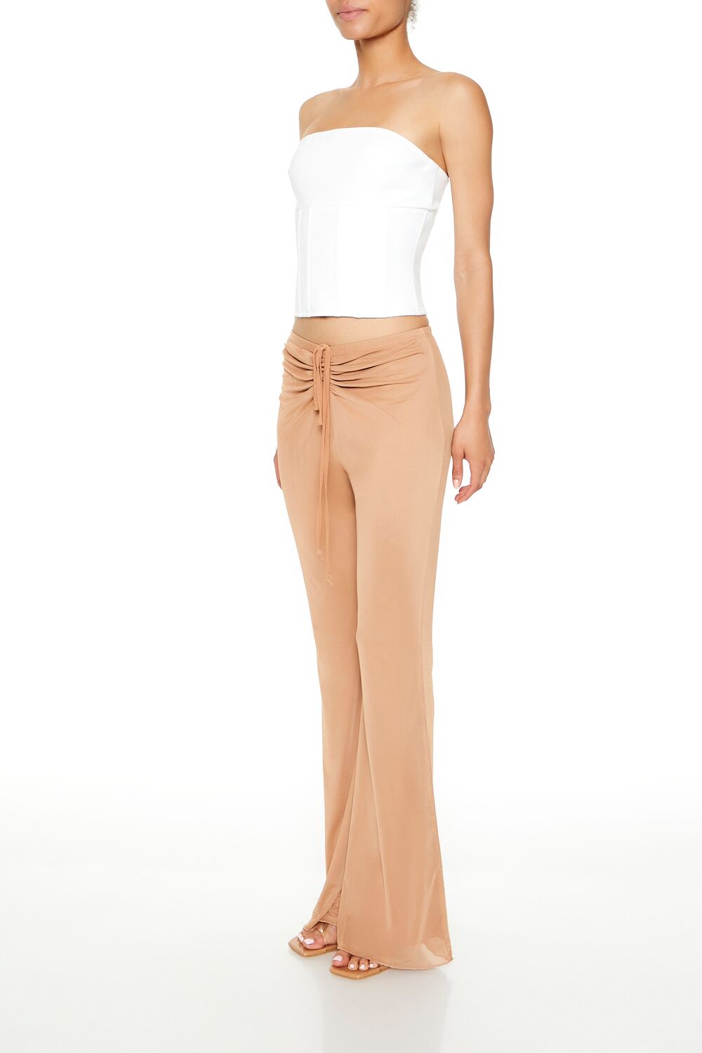  Forever 21 Ruched Drawstring Mesh Pants - camel - Bonton