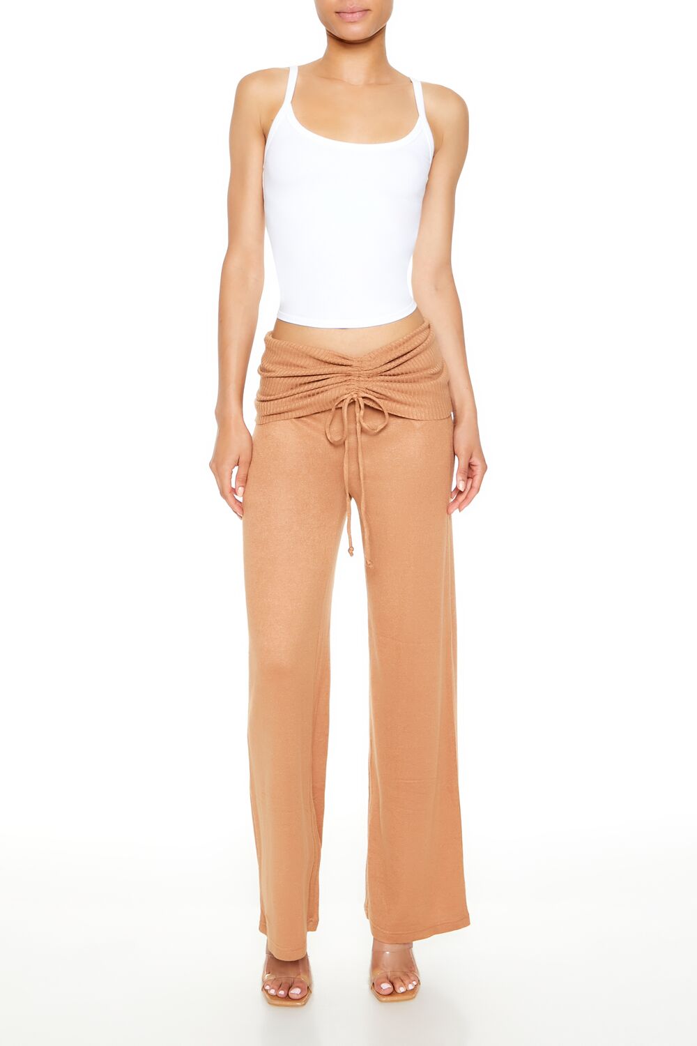  Forever 21 Ruched Drawstring Foldover Pants - camel - Bonton