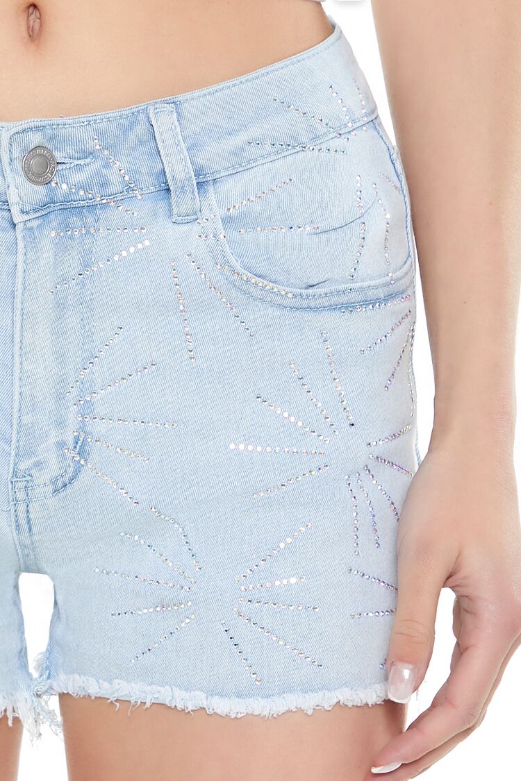  Forever 21 Frayed Rhinestone Denim Shorts - medium-denim - Bonton