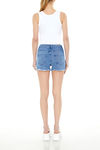 Frayed Rhinestone Denim Shorts