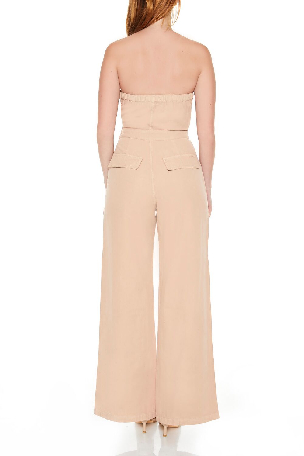  Forever 21 Strapless Tie-Front Cargo Jumpsuit - almond - Bonton