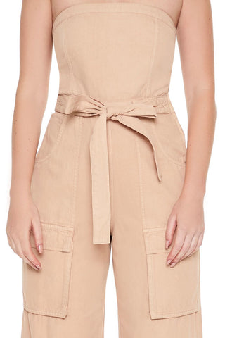 Strapless Tie-Front Cargo Jumpsuit